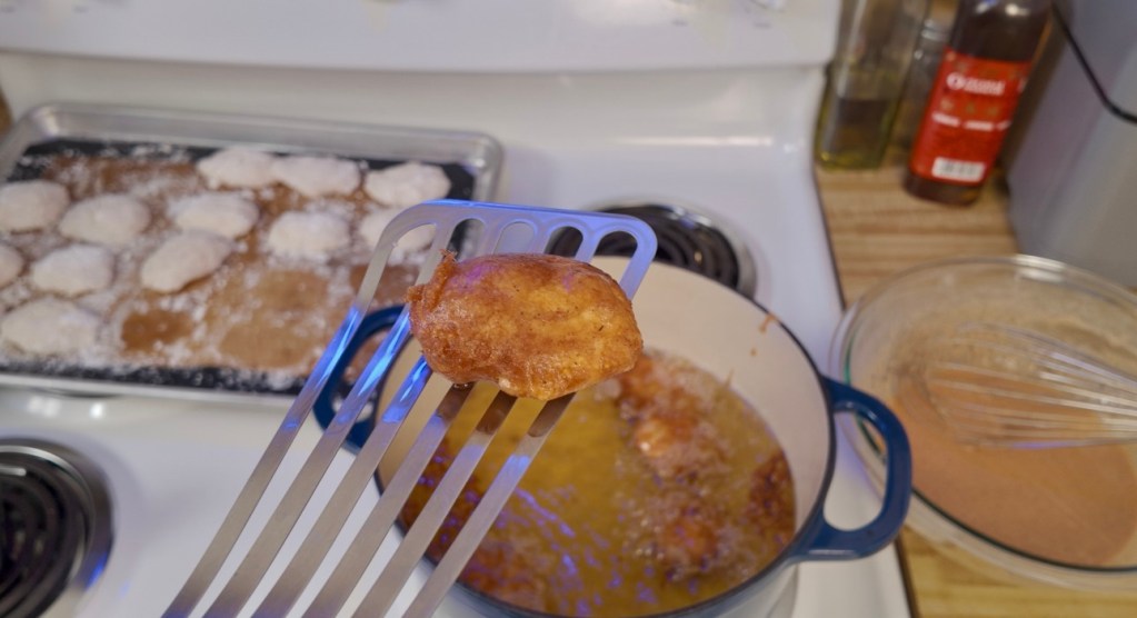 chicken nuggets fried and crispy straight out of the oil